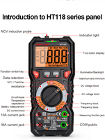 T-RMS Tester Profesional AC DC 10A 1000V Ammeter Voltmeter NCV Ohm Rentang Manual Avometer 6000 Counts HT118D Multimeter Digital