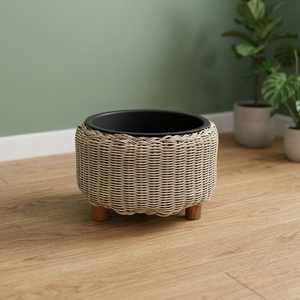 Ensemble de pots de fleurs en plastique pour l'extérieur, jardinières de style rustique, design circulaire avec pieds en bois pour fleurs et plantes vertes - Product Image 5