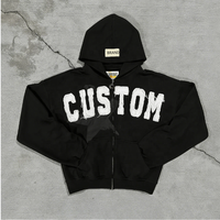Produsen Hoodie Bordir Aplikasi Distressed Custom, Hoodie Crop Boxy Vantage Acid Washed dengan Ritsleting untuk Pria