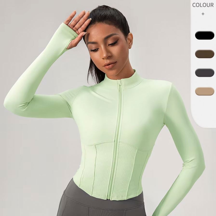 Women's Lightweight Solid Yoga Sports Top Quick-Drying Running Fitness Suit Zipper Jacket Slimming Yoga Fitness Jacket