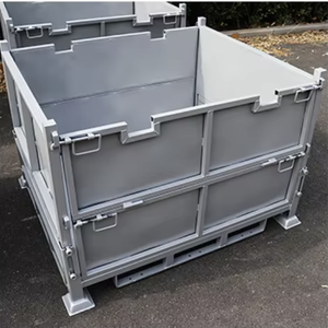 折りたたみ式金属パレットボックス（ドロップゲート付き）省スペース亜鉛メッキ鋼製スティレッジ、積み重ね可能なヘビーデューティーケージ（物流/保管用） - Product Image 1