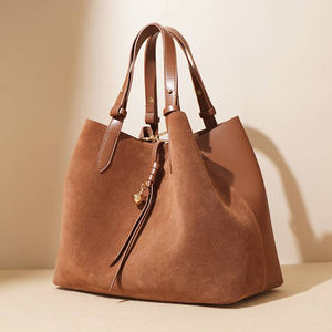 Sac seau vintage pour femme en cuir véritable, grande capacité, imperméable, luxe léger, marron, fermeture éclair, tendance, panier à légumes, sac fourre-tout - Product Image 3