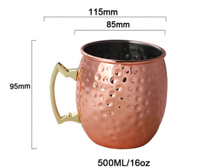 Vente en gros de tasses à café et à cocktails en acier inoxydable de 16/18 oz, cuivre pur, <span class=keywords><strong>martelé</strong></span>, mug Moscow Mule - Product Image 2