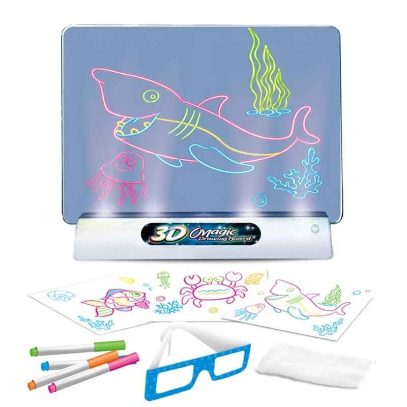 Pré-escolar Brinquedos Educativos Óculos 3D Tablet Efeitos de Luz Puzzle Board Magia 3D Prancheta Com Caneta Para Crianças Presentes