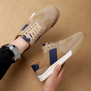 Chaussures de marche rétro pour hommes, bout rond, en cuir de vachette, doublure en maille respirante, semelle extérieure en caoutchouc, couleur unie - Product Image 4