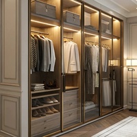 Armoire sur mesure Senger avec coiffeuse intégrée et étagères ouvertes éclairées par LED – Rangement moderne pour chambre à coucher