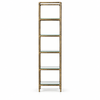 Tour de rangement haute de 80 po, étroit, autoportant, à 5 niveaux, avec étagères en verre, en métal laiton antique, pour salle de bain