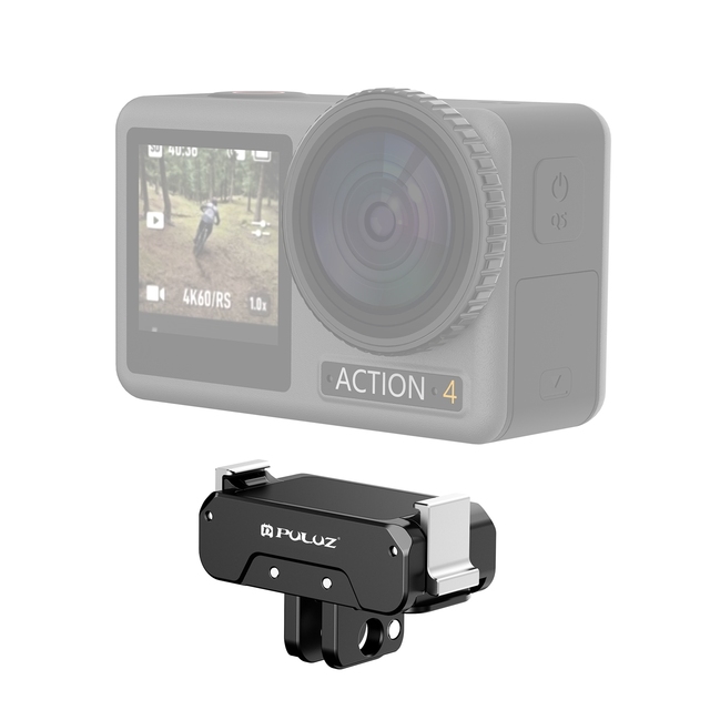 PULUZ CNC Aluminum Alloy Cage for DJI Action 2 Titanium Protective Case with Cold Shoe Port and UV Lens Filter