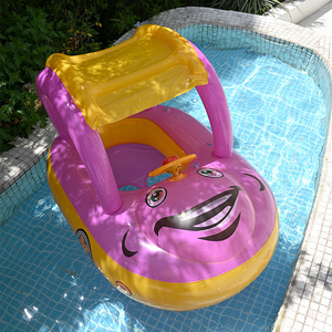 Flotador Inflable para Bebés con Forma de Bote, con Sombrilla y Volante, para Jugar en el Agua, 80x60x55cm, Diseño de Dibujos Animados - Product Image 3