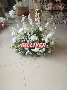 Arrangement de plantes vertes 200*50 <span class=keywords><strong>cm</strong></span> pour mariage longue table conférence support de fleurs en argent centres de table pour table de mariage en métal - Product Image 2