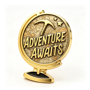 La Aventura te Espera: Insignia Circular de Latón Chapado en Oro con Diseño en Relieve, Emblema Antiguo con Temática de Viajes - Product Image 2
