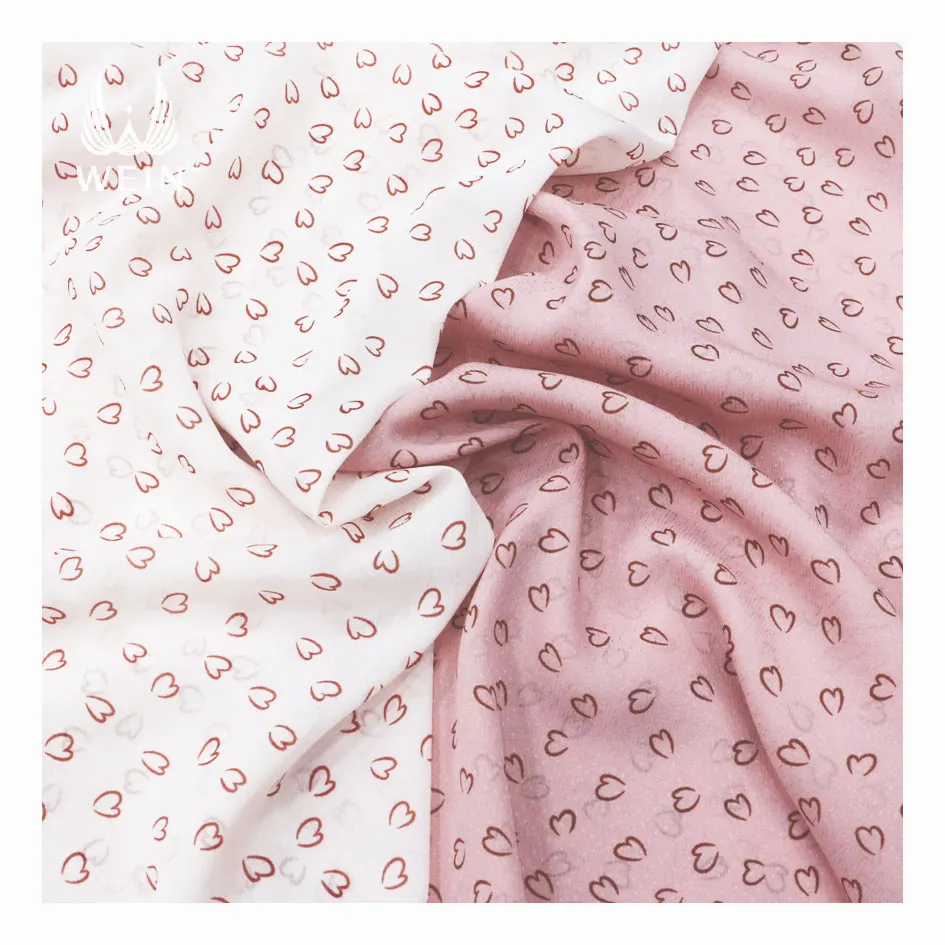 WI-J06 özel nefes yumuşak renkli küçük aşk polyester armürlü jakarlı kumaş şifon çiçek baskılı maxi elbise