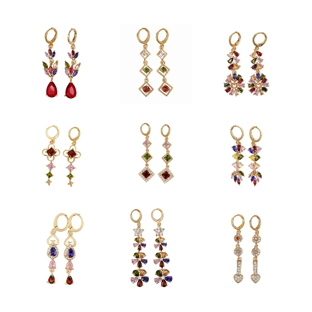 Anting-anting berlian menjuntai antik, perhiasan anting-anting berlapis emas menjuntai