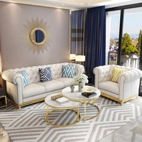 Luxus moderne Couch 3-Sitzer Design Holzrahmen Leder Chesterfield Sofa Wohnzimmer möbel Sets mit Edelstahl Bein