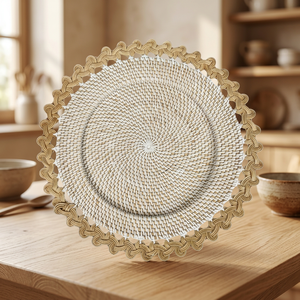 Artisan Made Vietnam Bohemian Style Rattan Charger Plate Handwoven Natural Rattan Party Dining <b>Table</b> Decoration Serving - Product Image 3