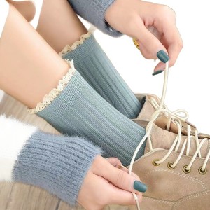Women's Mid Calf Socks Lace Trim Ribbed Knit Breathable Autumn Winter Style Korean Japanese Lolita Fashion - Product Image 5