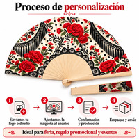 Éventail en bois classique espagnol de 23 cm, pliable, avec dentelle blanche et rose, pour la fête espagnole et cadeau flamenco