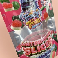 Sachets en plastique à fenêtre transparente avec fermeture éclair refermable et trou euro, pour bonbons en forme de tranches de pastèque et anneaux de pêche, au design élégant