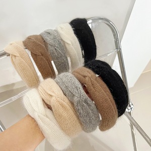 女の子アクセサリー用ヘアバンド,ファッションカスタムエレガントな秋色ぬいぐるみニットカシミアウールクロスノットワイドヘッドバンド - Product Image 2
