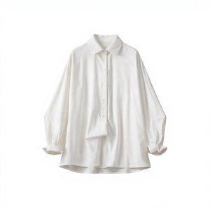 Womens White <b>Long</b> Sleeve Shirt 100% Cotton Simple Casual <b>Top</b> Loose Fit Button-Front for Summer Autumn Everyday Wear - Product Image 6