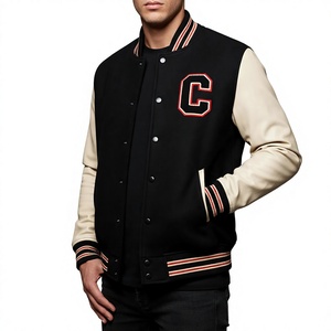 Chaqueta Varsity Negra para Hombre con Mangas Completas, Corte Regular, para Invierno, 100% Algodón/Lana, Transpirable - Product Image 4