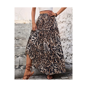 Jupe longue fluide à volants en viscose imprimé léopard pour femme, grande taille, longueur 100 cm, style maxi à plusieurs niveaux, idéale pour l'été - Product Image 4