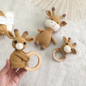 Best Crochet Gifts for Baby and Kids Lovely and Cute Giraffe Toys with Rattle Two Style Giraffe Baby Toys Beech Wood Ring