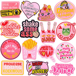 Wholesale Sell <b>Pink</b> Badge Hook And Loop Individuation Slogan Letter Iron/Sew On Embroidery Patches For Clothing/<b>Bag</b> - Product Image 1