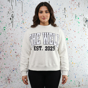 The WELL ASH Grey <b>Mock</b> <b>Neck</b> Sweatshirt 100% Cotton Applique Embroidery wide <b>neck</b> Sweatshirt sorority wear Finer Threads - Product Image 1