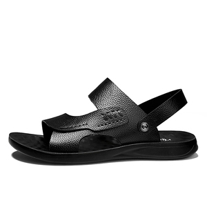 HappyChina elegante uomo con logo personalizzato sandalo nero in vera pelle con cinturino sandali da esterno casual sandali da scivolo - Product Image 3