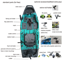 Kayak modulaire de 8 pieds pour 1 personne, 3 en 1, pêche, croisière, tourisme, avec système de propulsion à pédales détachable et support moteur