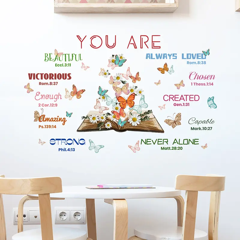 Home decor 3d colorful quote with butterfly wall stickers for kids room girl