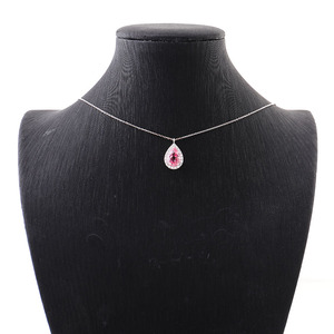 Bijoux en or 18 carats Collier <span class=keywords><strong>pendentif</strong></span> en pierres précieuses Blanc AU750 Poire 2.8CT <span class=keywords><strong>rose</strong></span> <span class=keywords><strong>Saphir</strong></span> Solitaire Pendentifs - Product Image 3