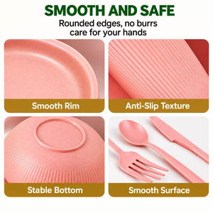 Ensemble de vaisselle en paille de blé écologique de 36 pièces, bols à ramen, vaisselle incassable et réutilisable, en stock - Product Image 3