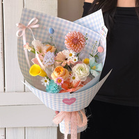 Kertas Pembungkus Bunga Motif Kotak-Kotak Segar, Kertas Kraft Tebal untuk Kemasan Buket, Dekorasi Hadiah Florist