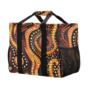 Panier à linge portable robuste en toile à pois, motif art aborigène australien, avec logo personnalisé, sac à poussière réutilisable avec poches en filet - Product Image 1