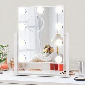 Dimmable LED cảm ứng thông minh điều khiển máy tính để bàn Vanity mỹ phẩm gương 3 màu 9 bóng đèn kim loại khung kính lúp cá nhân vuông - Product Image 1