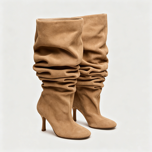 Bottes hautes Kingdi en daim camel grande taille, style décontracté, à bout pointu, talon aiguille, à enfiler, pour soirée et mode - Product Image 2