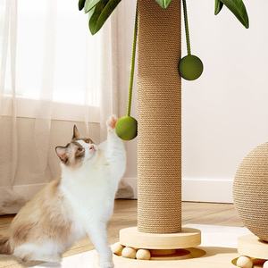 Pohon palem menggaruk kucing, pohon palem dengan mainan meja putar kayu nyata dan bola Catnip besar - Product Image 1