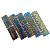Mosaïque artisanale en céramique transformée au four, sur mesure, classique, bleu océan et or fusionné, tailles variées, moderne