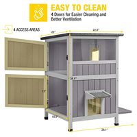 Maison pour chat en bois de luxe à deux étages personnalisée, abri pour chat d'extérieur en bois de pin avec porte d'évacuation résistante aux intempéries pour chiens
