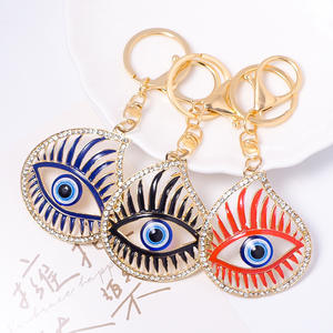 Ecológico fábrica aleación de zinc al por mayor gota de aceite mal de ojo llavero creativo diamantes de imitación <span class=keywords><strong>Gafas</strong></span> de metal positivo coche llaveros - Product Image 3