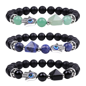 Gelang Manik-Manik Bentuk Bola Buatan Tangan Desain Mata Biru Kristal Amethyst Penyembuhan Elastis Unisex Perhiasan Trendi - Product Image 2