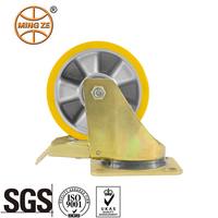 Roue européenne robuste de 4 pouces en aluminium PU à double frein pour la logistique des usines de véhicules et le distributeur d'entrepôt recherché