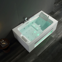 Baignoire Balnéo Rectangulaire Autoportante en Acrylique Blanc avec Massage à Bulles d'Air et Éclairage LED pour Salle de Bain et Villa