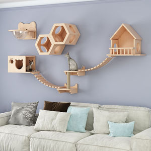 Marco de escalada de gato de madera maciza, diy, tablero de buceo montado en la pared, nido de gato, todo en uno, sin perforar agujeros - Product Image 5