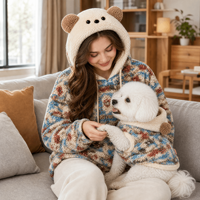 Ensemble de pulls en polaire tricotés sur mesure pour femme et chien, style ours, vêtements pour animaux de compagnie, vente en gros d'usine ODM OEM