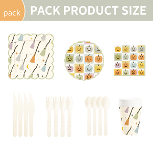 DAMAI Colorful Pumpkin and Broom-themed Wave-edge Halloween Party Paper Plates Cups and Napkins for Halloween - Product Image 6