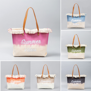 Công suất lớn Gradient màu vải <span class=keywords><strong>Tote</strong></span> vai túi phụ nữ Du Lịch Túi bãi biển với mùa hè thêu rìa nhuộm Túi mua sắm - Product Image 1