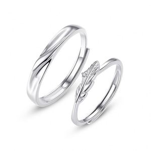 Anillos De Pareja <b>Silver</b> Plated Sparkling Zircon Zircon Feather Couple <b>Ring</b> Wedding <b>Ring</b> <b>Adjustable</b> Open Wedding Couple <b>Ring</b> - Product Image 1